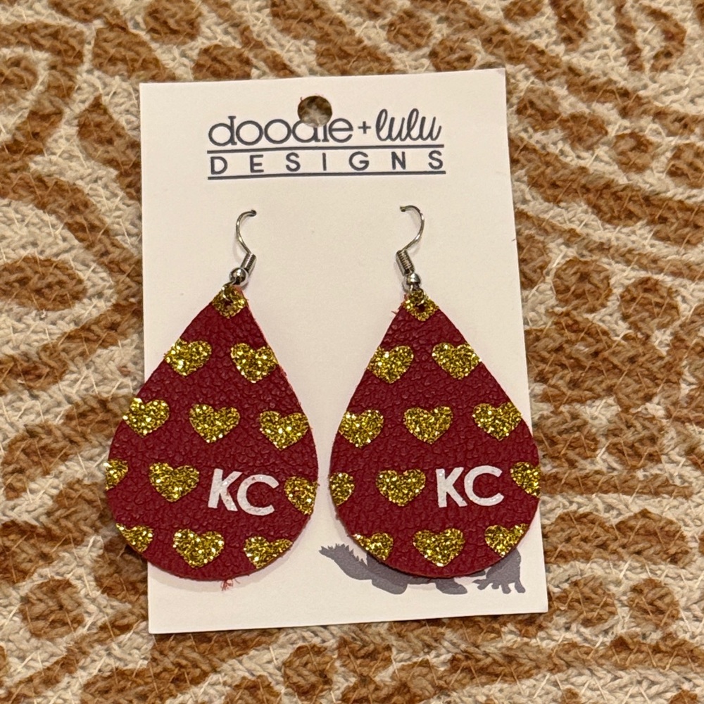 Kansas City Chiefs Earrings - Red and Gold with hearts